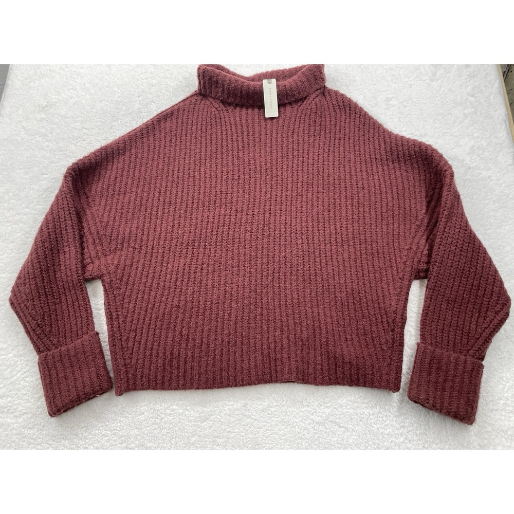Maeve Athena Women Chunky Knit Maroon Ribbed Wool Alpaca Yak Sweater‎ XL NEW